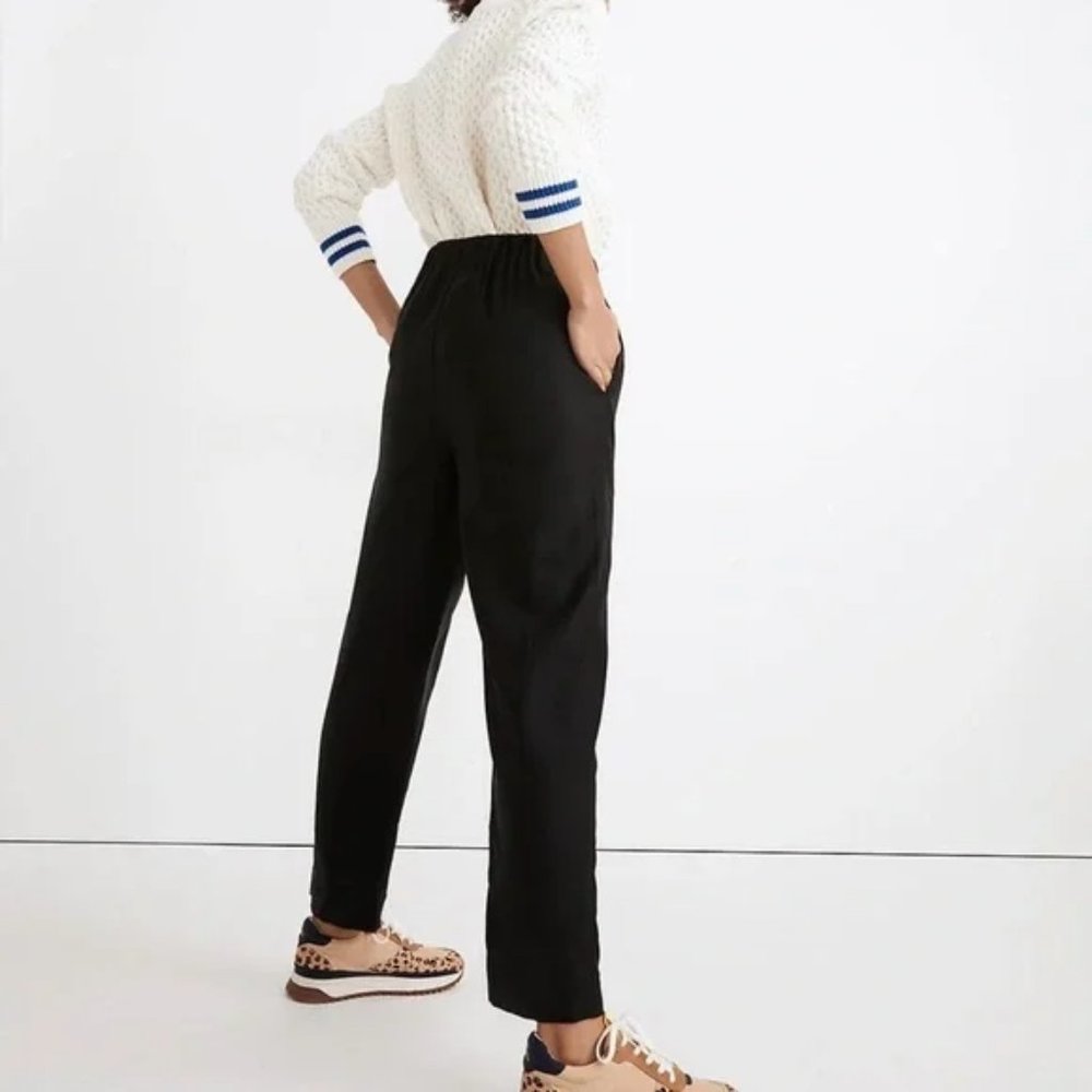 Madewell black linen blend tapered Huston Pull-On cropped pants trousers